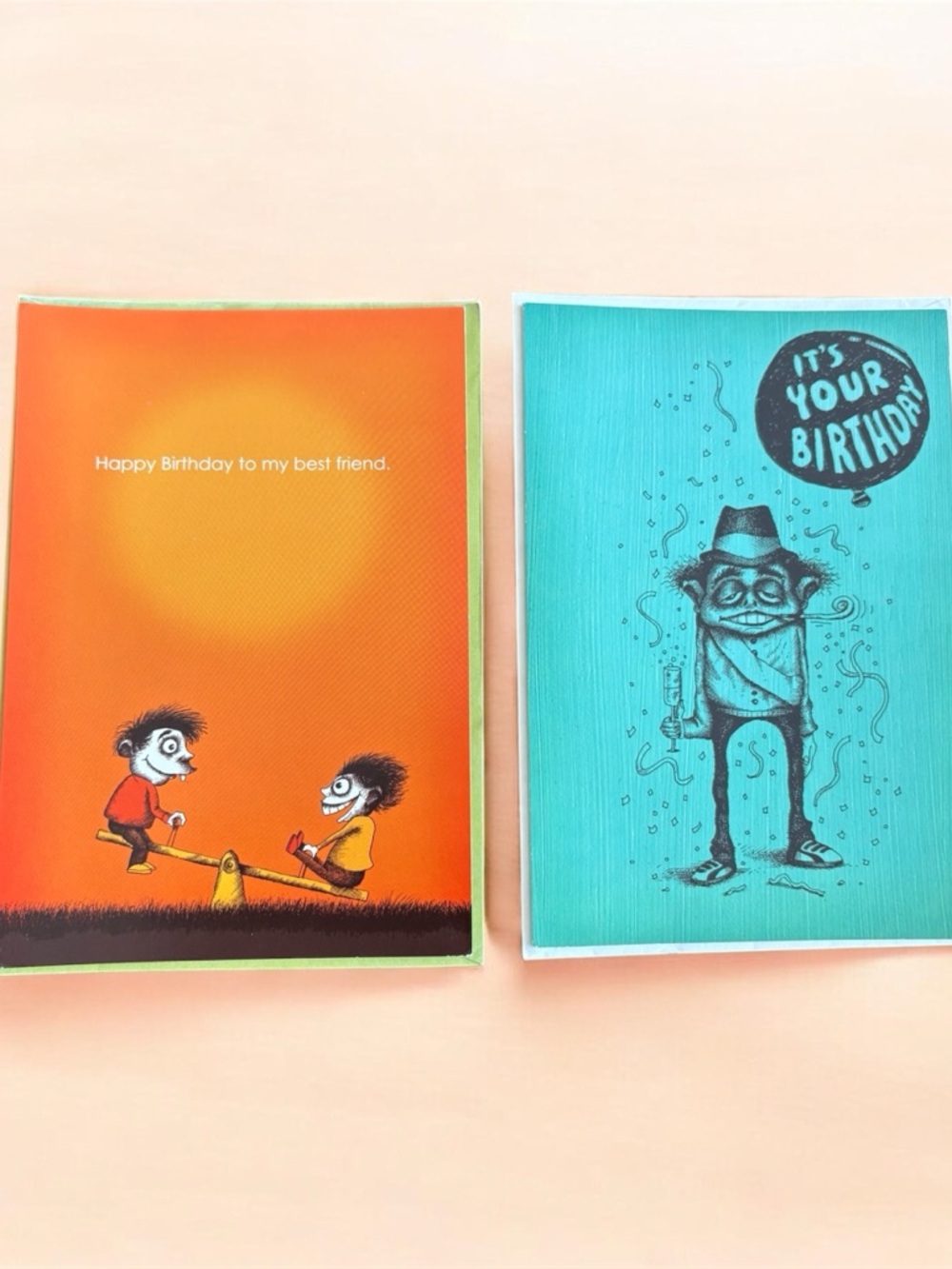 Sarcastic Humor Funny Birthday Card Set Bald Guy Greetings - 2 Pack